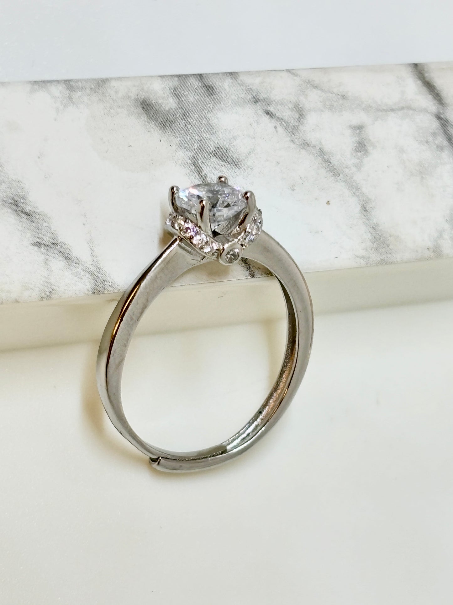 925 Sterling Silver Crown Solitaire Ring