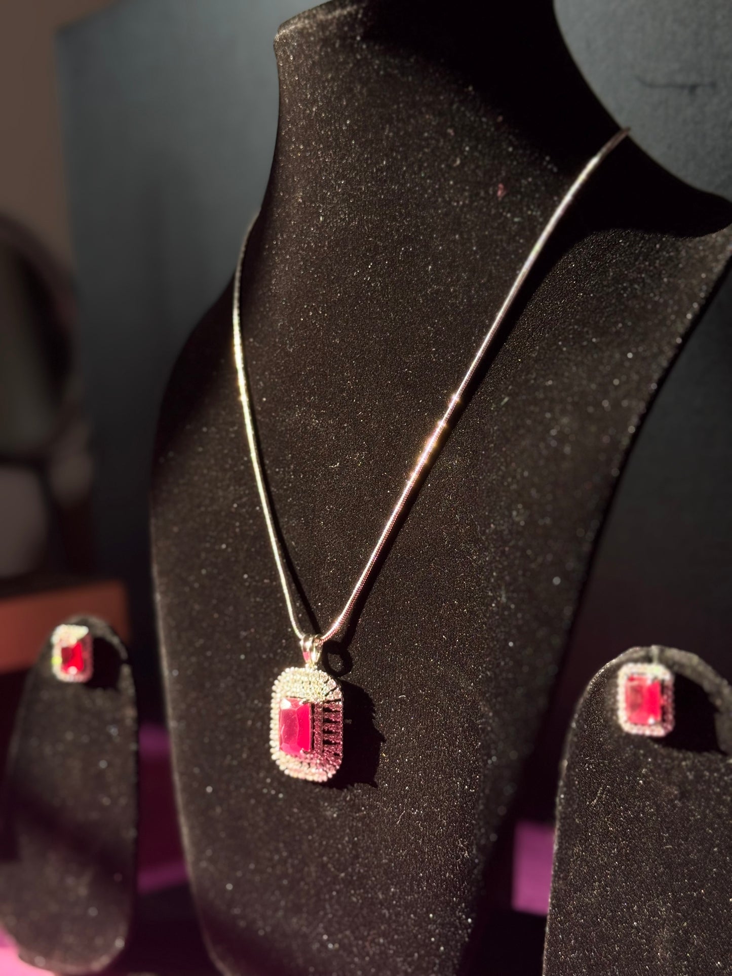 Radiant Ruby pendant set