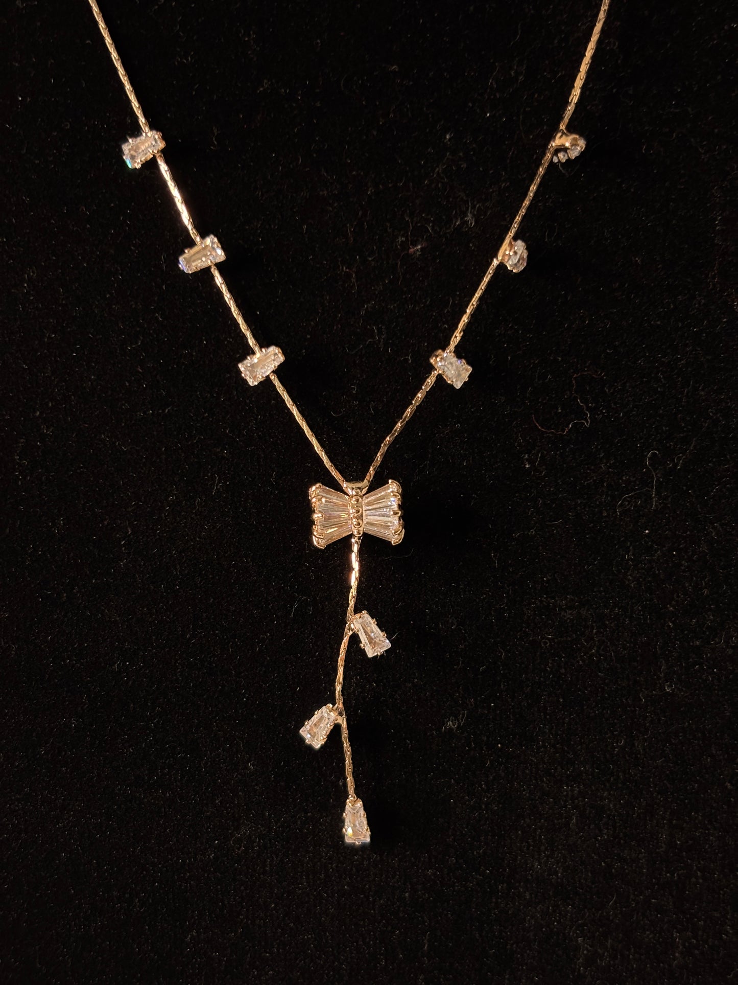 Bow & Crystal Drop Necklace
