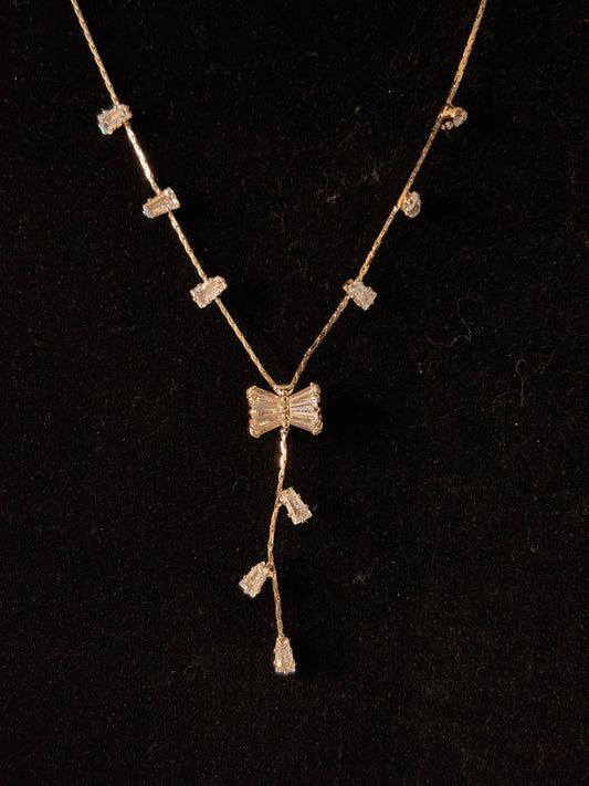 Bow & Crystal Drop Necklace