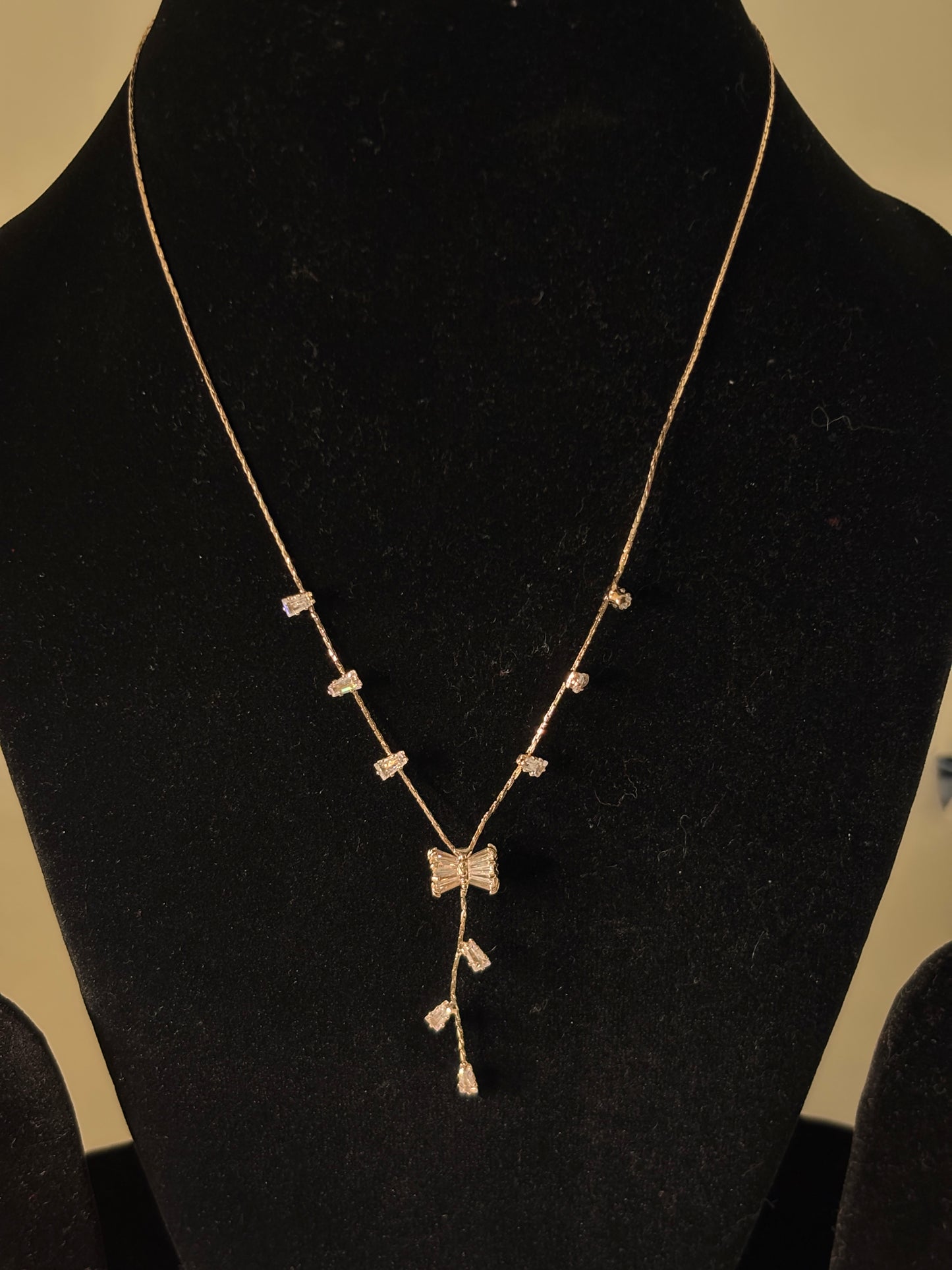 Bow & Crystal Drop Necklace