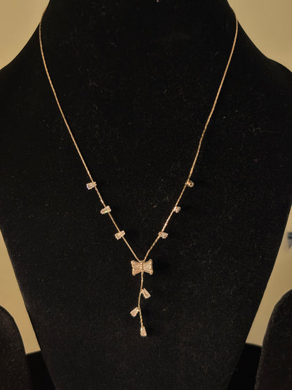 Bow & Crystal Drop Necklace