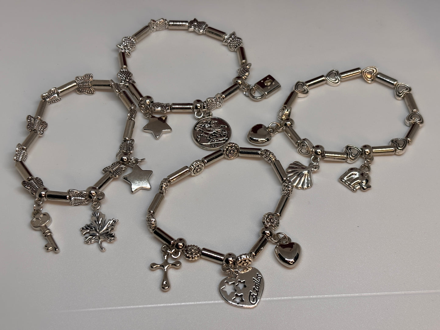 Silver Charm Bracelets Set.