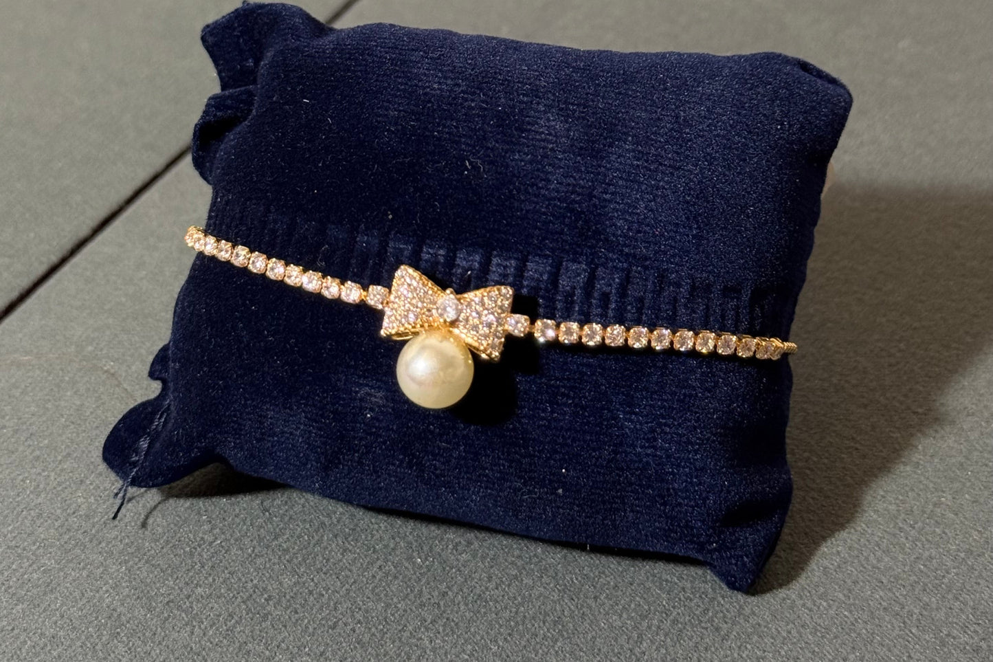 Pearl Bow Charm Bracelet