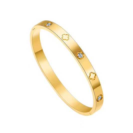 Elegant Shape Flower Gold Plated Rhinestones Bangle