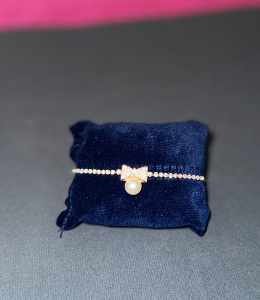 Pearl Bow Charm Bracelet