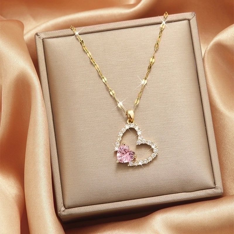 Golden Pink Heart Necklace
