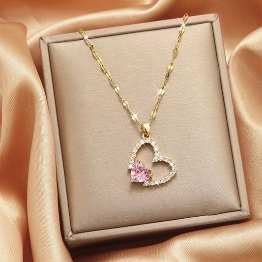 Golden Pink Heart Necklace