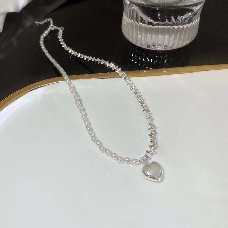 Silver Heart Beaded pearls Necklace