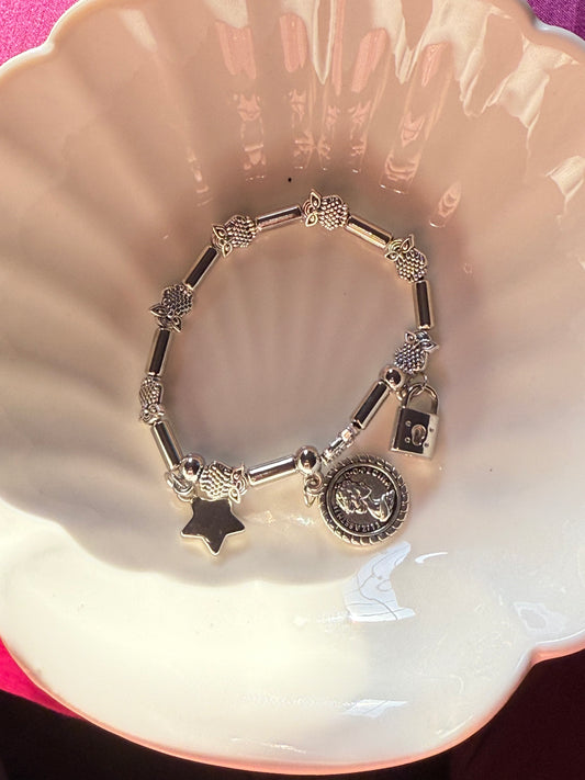 Silver Charm Bracelets Set.