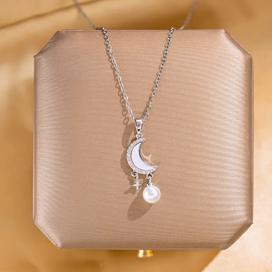Silver Moon Pearl Necklace