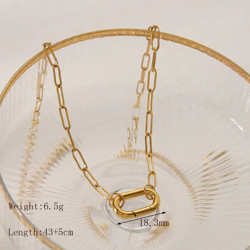 Round Rectangle Gold Plated Pendant Necklace