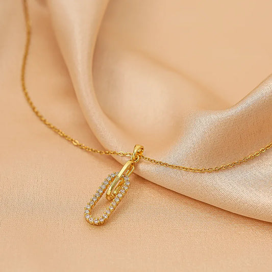 Paper Clip Oval Pendant Necklace