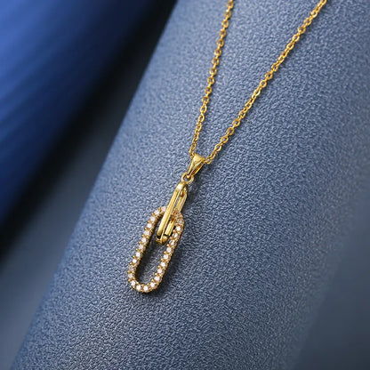 Paper Clip Oval Pendant Necklace