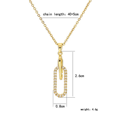 Paper Clip Oval Pendant Necklace
