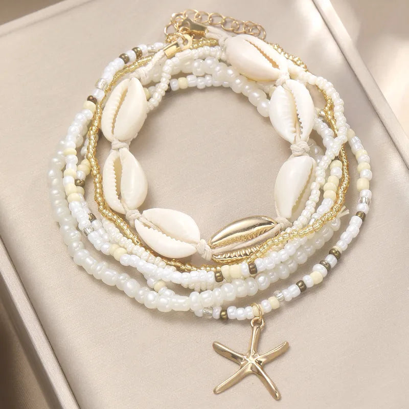 Starfish Shell Seed Bead Anklet