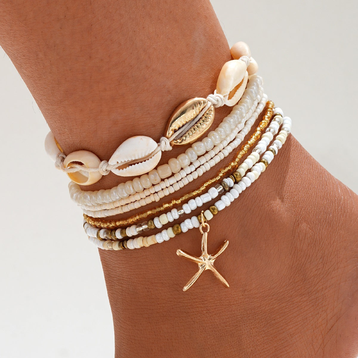 Starfish Shell Seed Bead Anklet