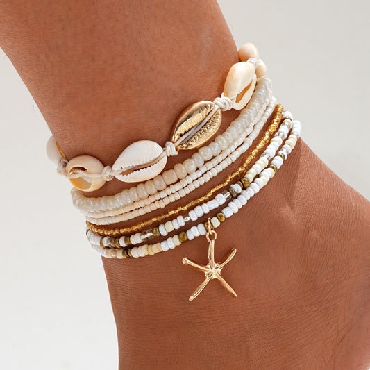Starfish Shell Seed Bead Anklet