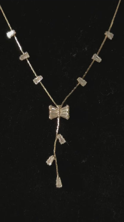 Bow & Crystal Drop Necklace